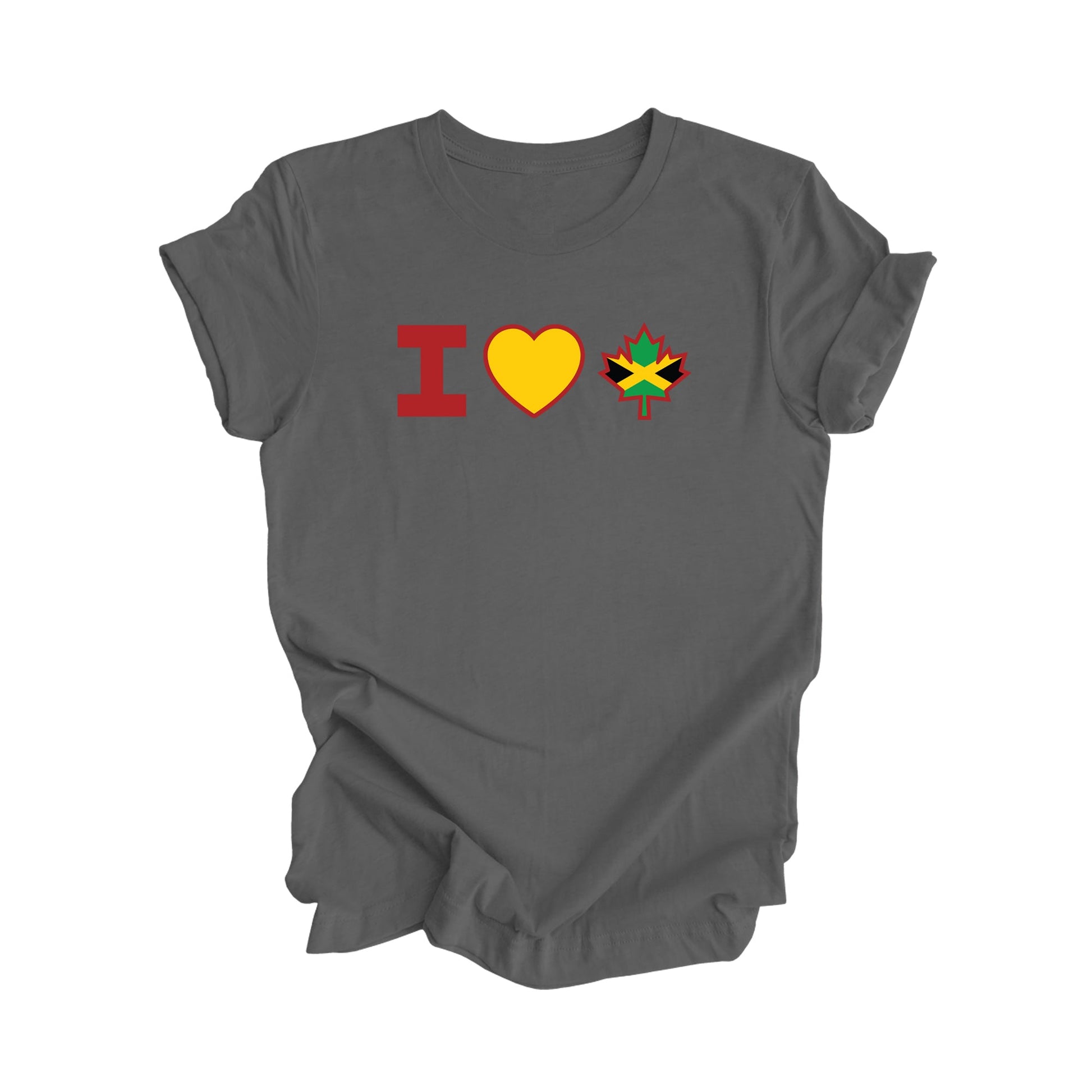 I Love Canada - Canadian Maple Leaf with Jamaica Rasta Flag, Canadian Gift T-Shirt, Jamaican Rasta Present, National Flag Tee Shirt - Inspired X