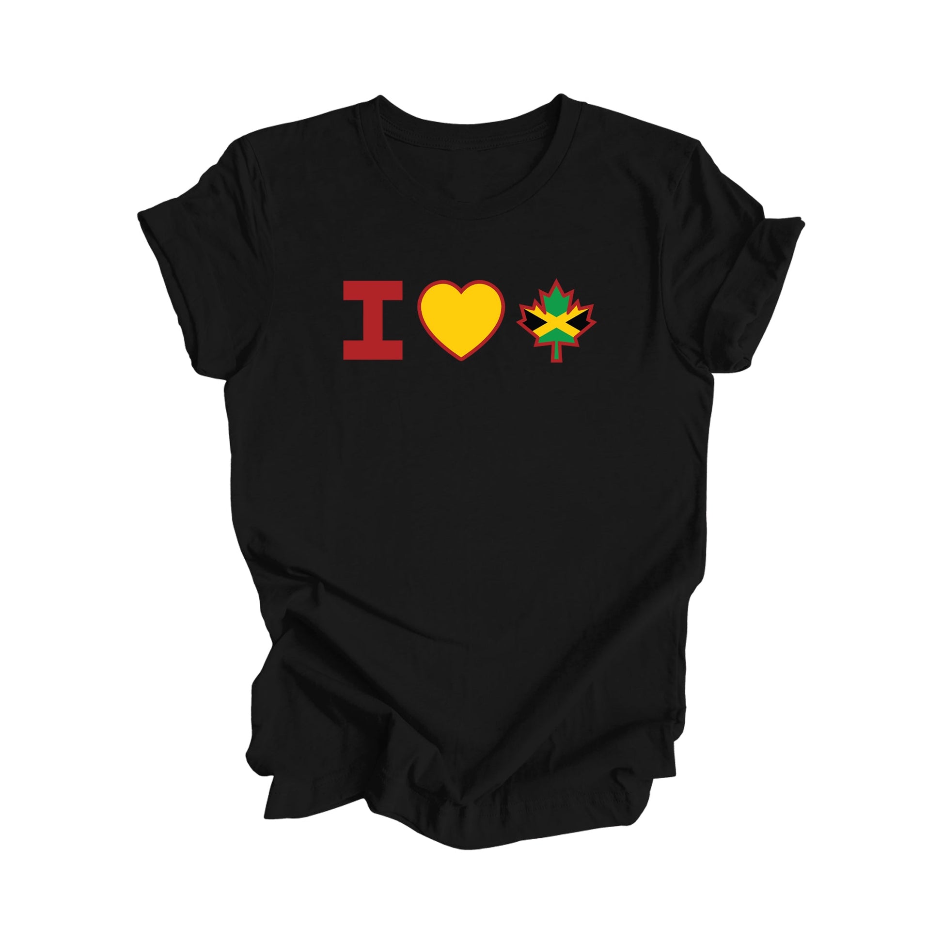 I Love Canada - Canadian Maple Leaf with Jamaica Rasta Flag, Canadian Gift T-Shirt, Jamaican Rasta Present, National Flag Tee Shirt - Inspired X