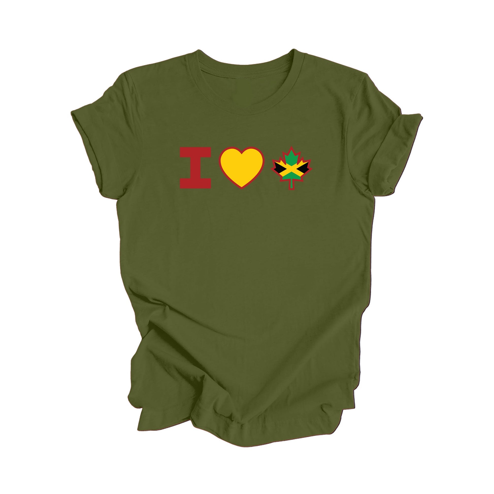 I Love Canada - Canadian Maple Leaf with Jamaica Rasta Flag, Canadian Gift T-Shirt, Jamaican Rasta Present, National Flag Tee Shirt - Inspired X
