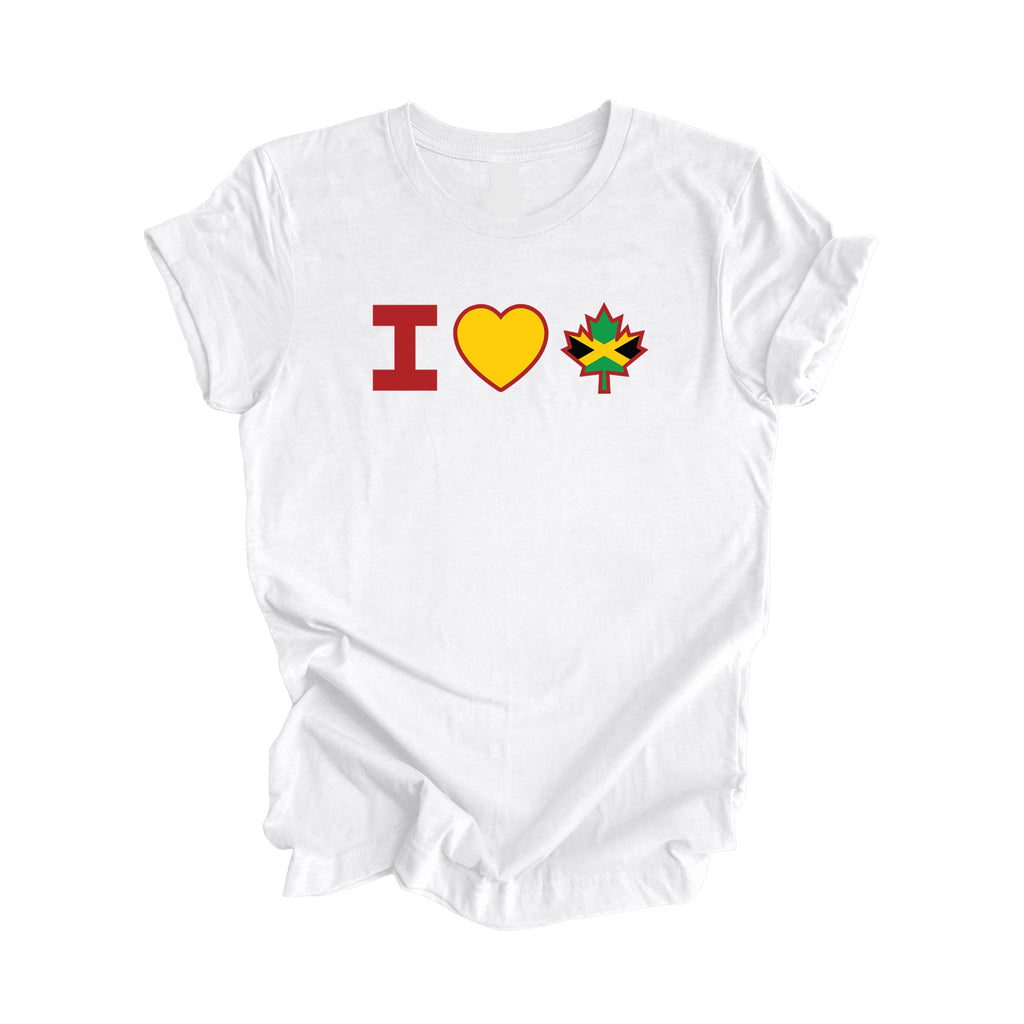 I Love Canada - Canadian Maple Leaf with Jamaica Rasta Flag, Canadian Gift T-Shirt, Jamaican Rasta Present, National Flag Tee Shirt - Inspired X