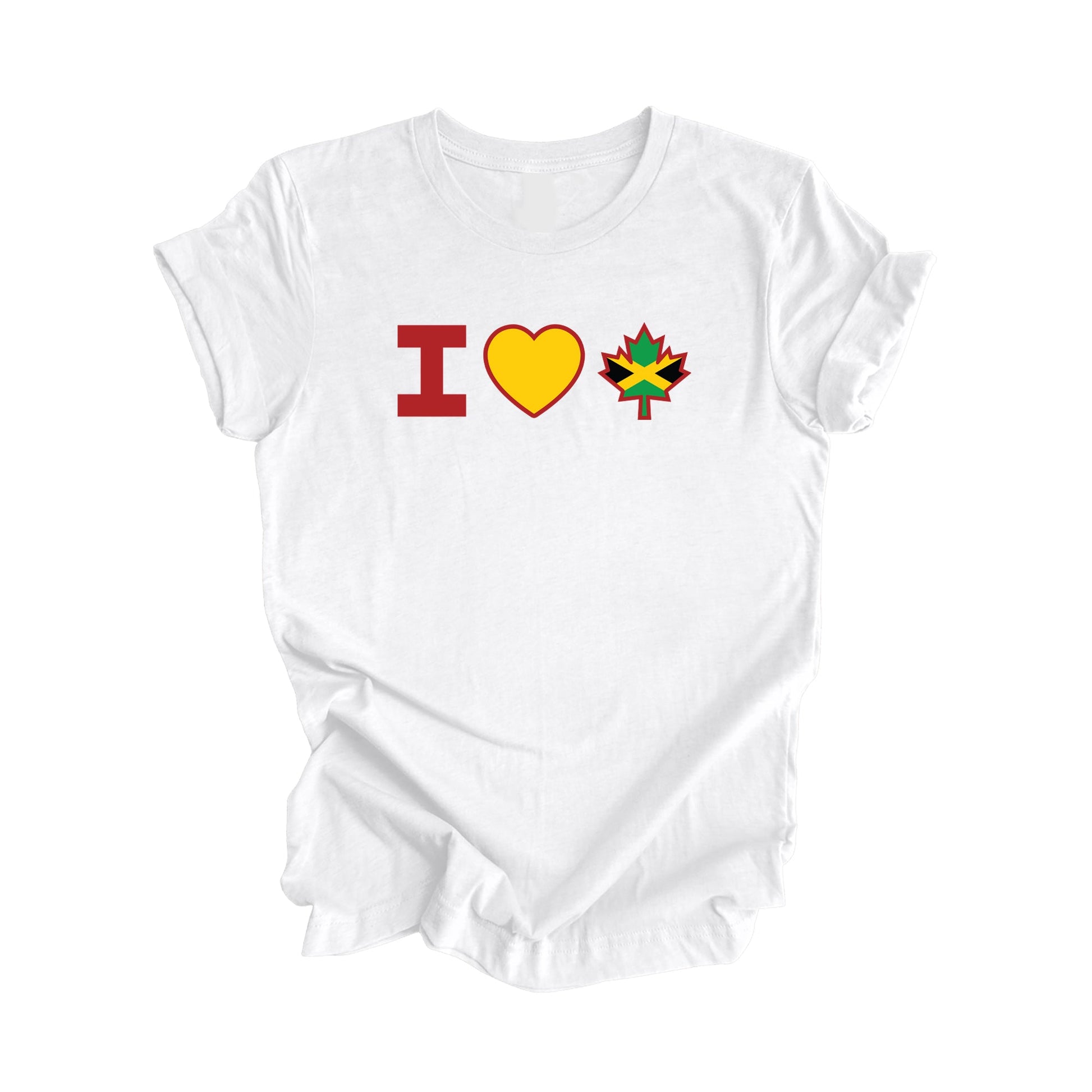 I Love Canada - Canadian Maple Leaf with Jamaica Rasta Flag, Canadian Gift T-Shirt, Jamaican Rasta Present, National Flag Tee Shirt - Inspired X