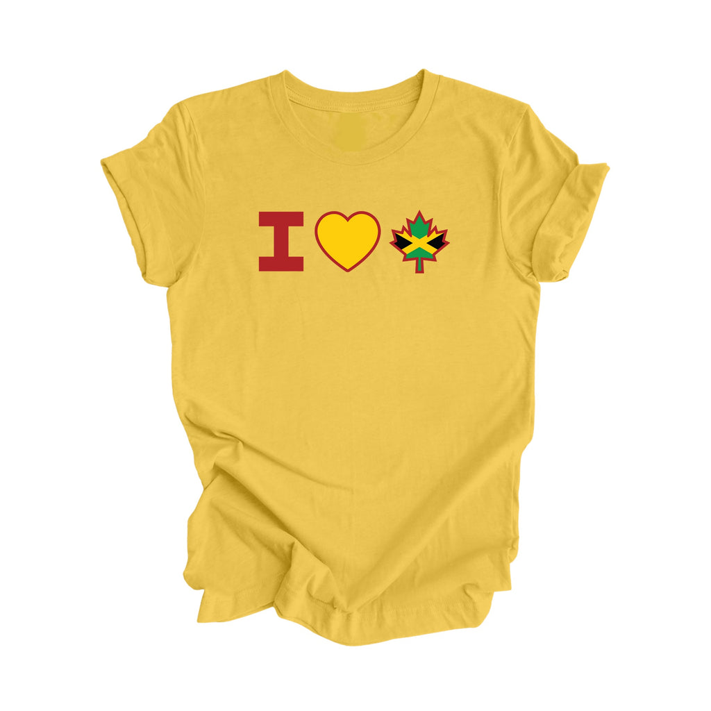I Love Canada - Canadian Maple Leaf with Jamaica Rasta Flag, Canadian Gift T-Shirt, Jamaican Rasta Present, National Flag Tee Shirt - Inspired X