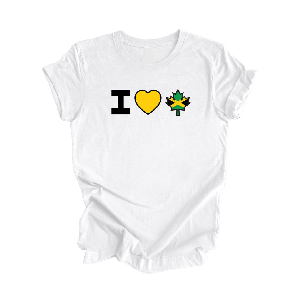 I Love Canada - Canadian Maple Leaf with Jamaica Flag, Canadian Gift T-Shirt, Jamaican Present, National Flag Tee Shirt - Inspired X
