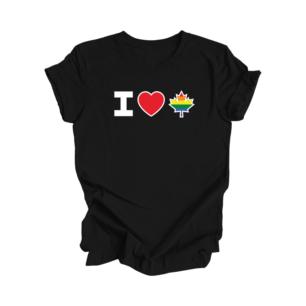 I Love Canada - Canadian Maple Leaf with LGBTQ Flag, Canadian Gift T-Shirt, LGBTQ Present, National Flag Tee Shirt - Inspired X