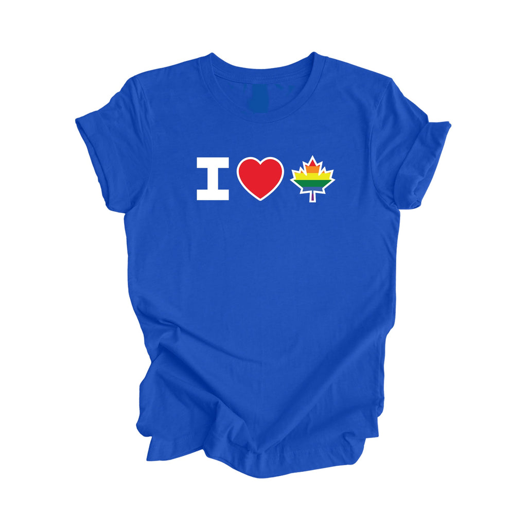 I Love Canada - Canadian Maple Leaf with LGBTQ Flag, Canadian Gift T-Shirt, LGBTQ Present, National Flag Tee Shirt - Inspired X