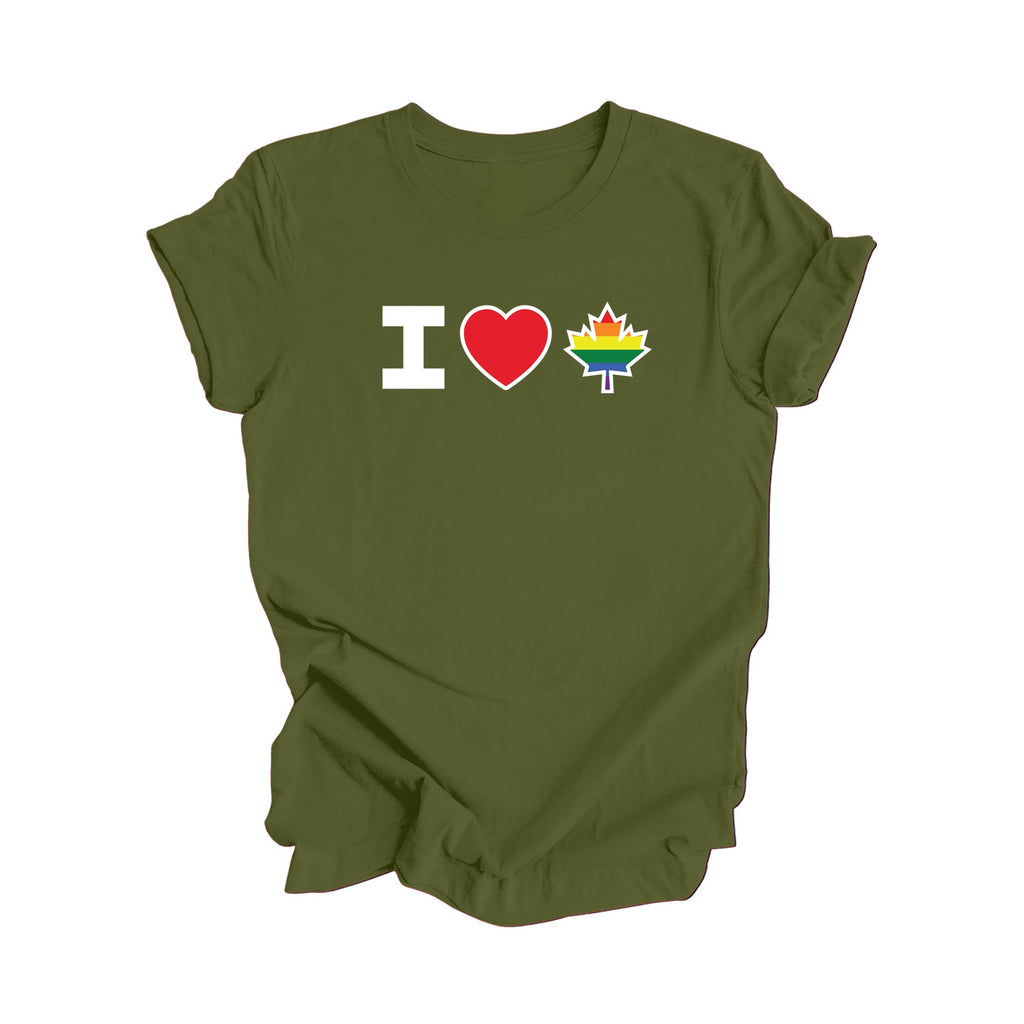I Love Canada - Canadian Maple Leaf with LGBTQ Flag, Canadian Gift T-Shirt, LGBTQ Present, National Flag Tee Shirt - Inspired X