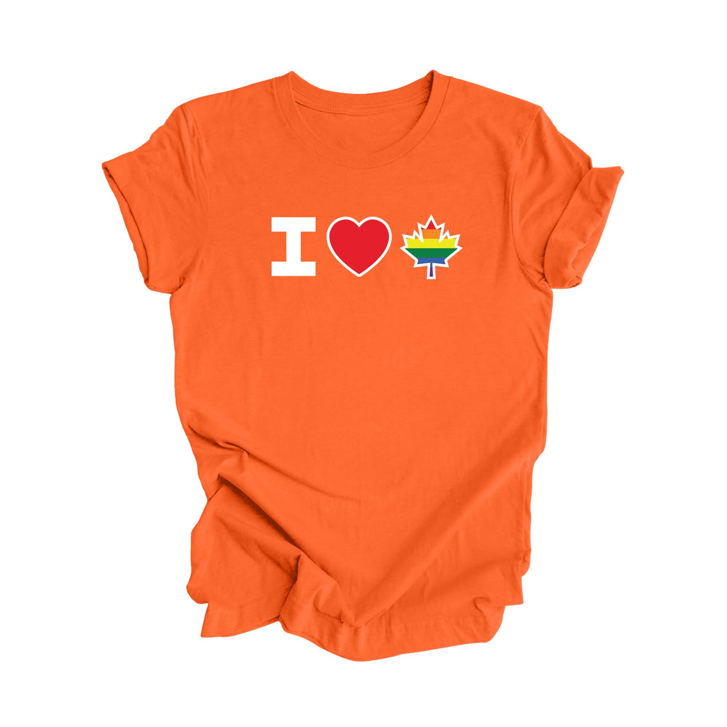 I Love Canada - Canadian Maple Leaf with LGBTQ Flag, Canadian Gift T-Shirt, LGBTQ Present, National Flag Tee Shirt - Inspired X