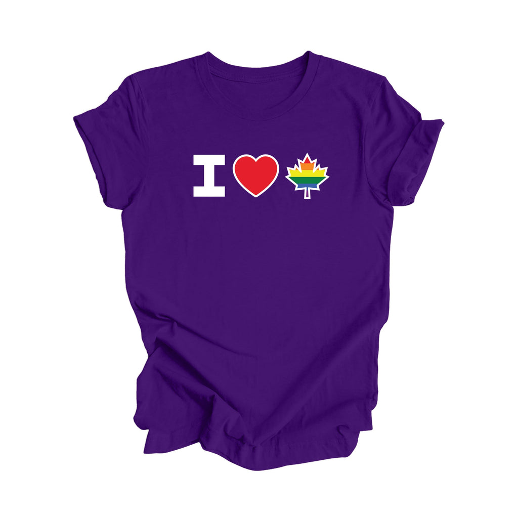 I Love Canada - Canadian Maple Leaf with LGBTQ Flag, Canadian Gift T-Shirt, LGBTQ Present, National Flag Tee Shirt - Inspired X