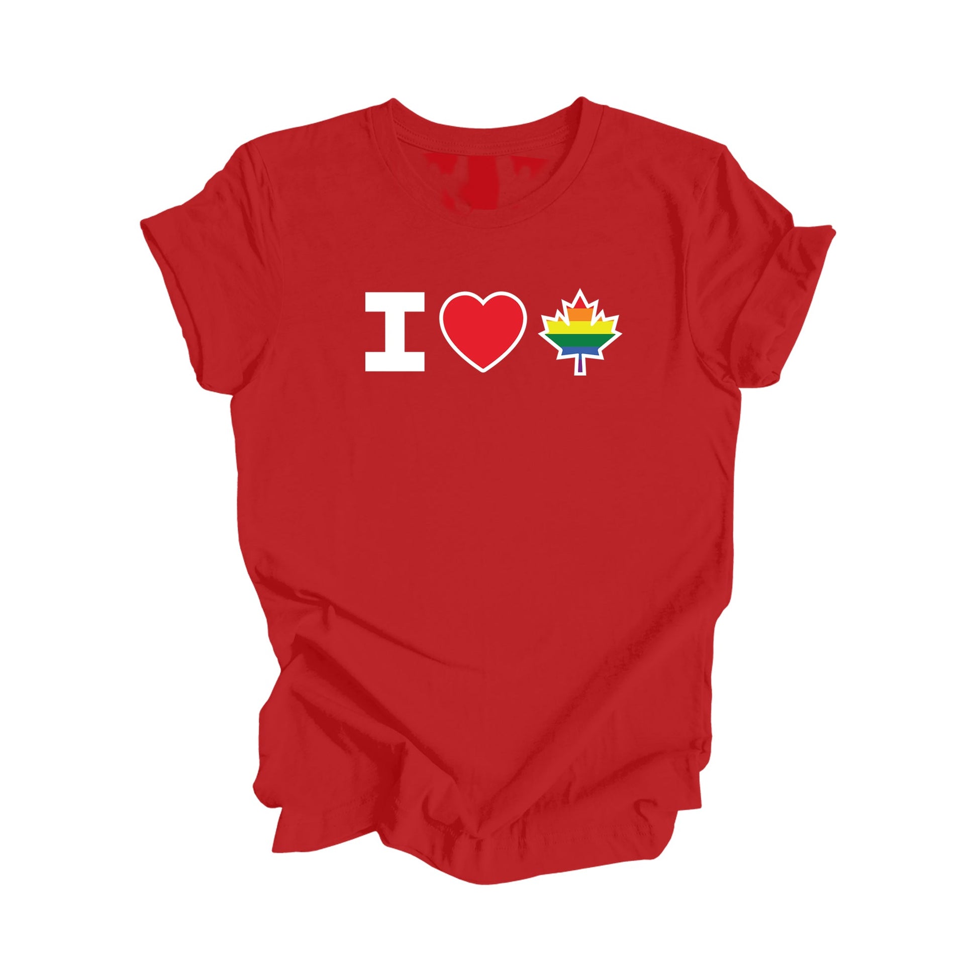 I Love Canada - Canadian Maple Leaf with LGBTQ Flag, Canadian Gift T-Shirt, LGBTQ Present, National Flag Tee Shirt - Inspired X