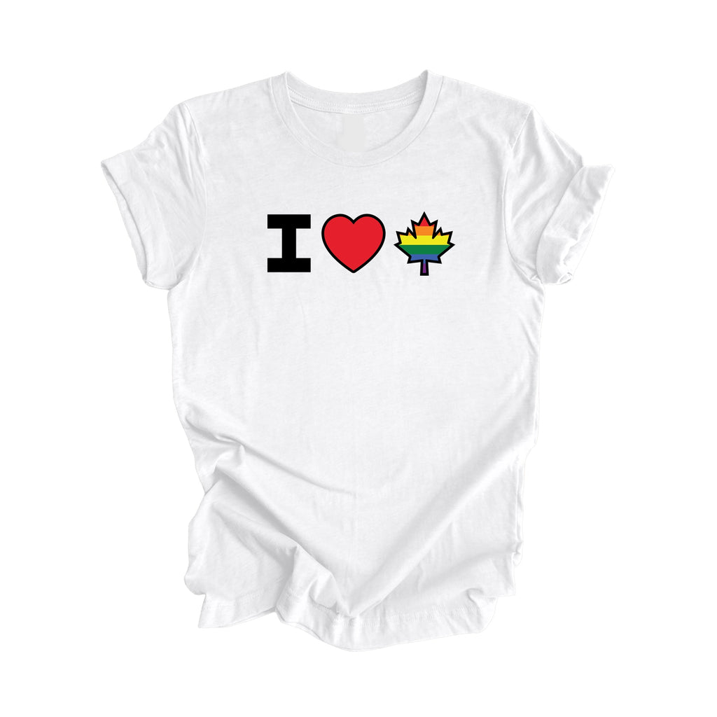 I Love Canada - Canadian Maple Leaf with LGBTQ Flag, Canadian Gift T-Shirt, LGBTQ Present, National Flag Tee Shirt - Inspired X
