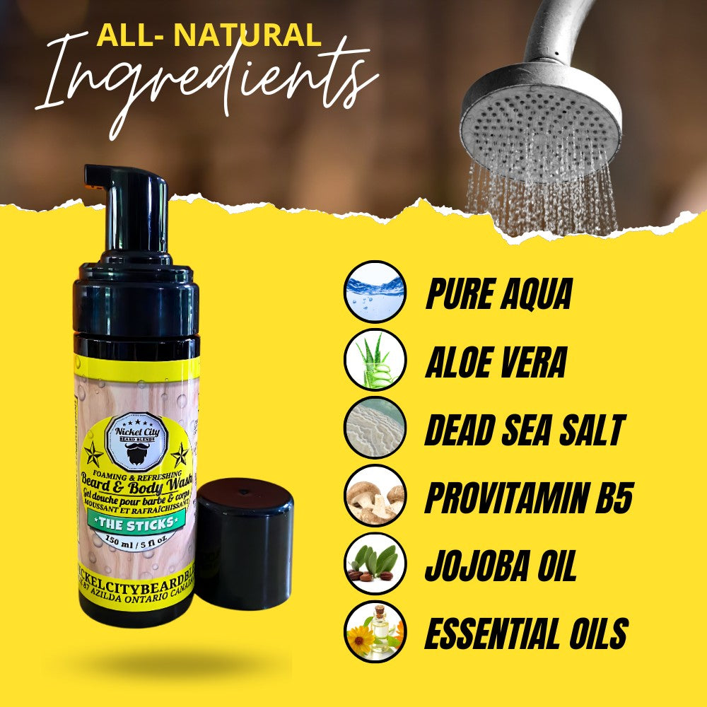 The Sticks Beard Wash (150ml) – Cedarwood & Tropical Citrus Scent | Refreshing Beard Shampoo & Cleanser