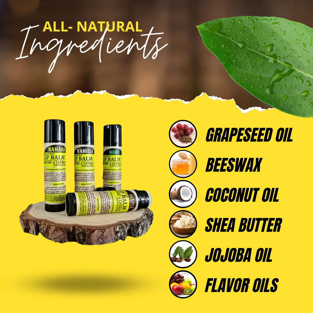 Baume à lèvres apaisant et nourrissant (4,5 g) – Saveurs banane, vanille, menthe et érable | Soin hydratant naturel pour les lèvres