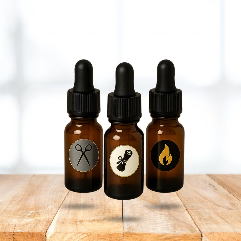 Coffret découverte d'huiles à barbe « L'Ordre des Trois » (3 x 5 ml) – Essayez Le Professeur, Le Méchant et L'Alchimiste | Fabriqué artisanalement au Canada