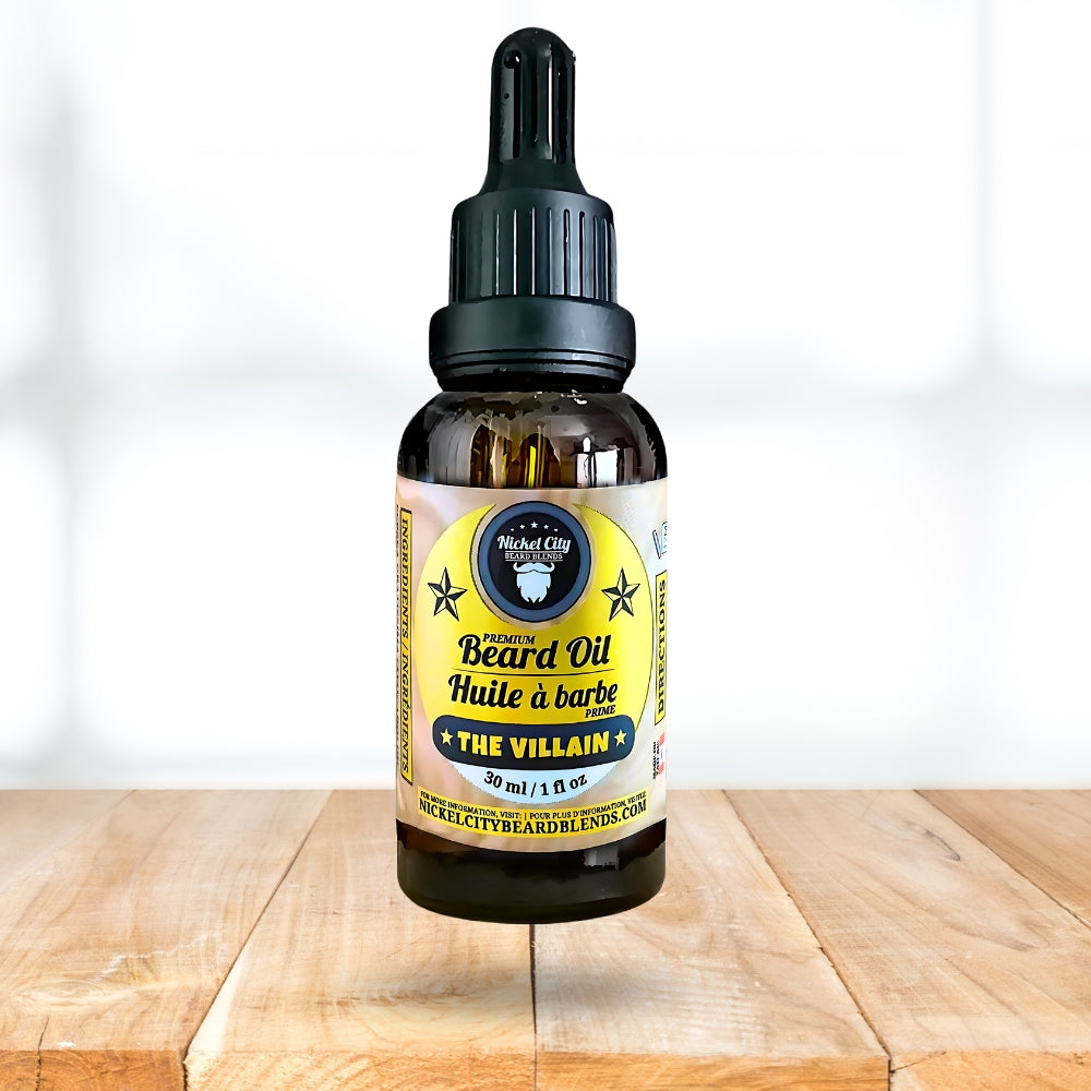 Huile à barbe The Villain (30 ml) – Tabac épicé, cuir frais, cognac et bourbon à la vanille crémeuse | Huile à barbe revitalisante de qualité supérieure 