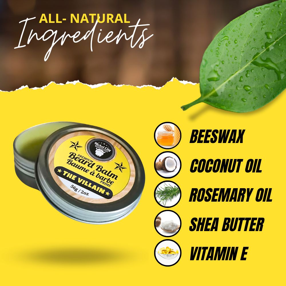 The Villain Beard Balm (56g) – Spiced Tobacco, Fresh Leather, Cognac & Bourbon with Creamy Vanilla | Strong Hold & Conditioning Balm