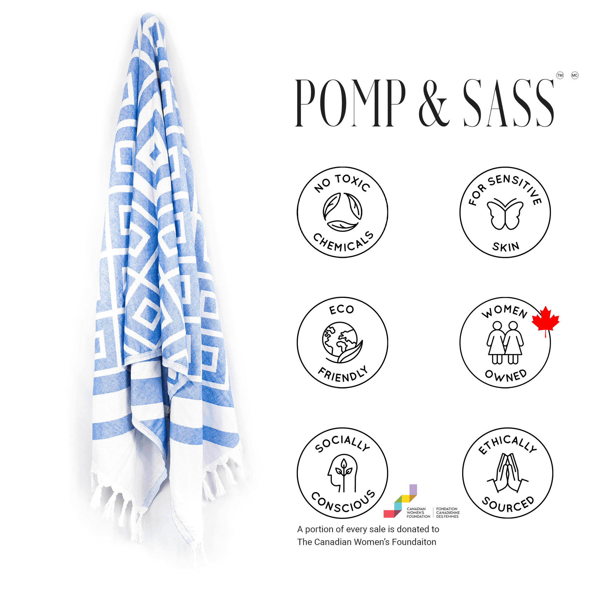 Everyday Luxury Turkish Body Towel in Blue & White Geometric Diamonds