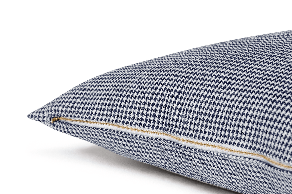 Housse de coussin pied-de-poule indigo