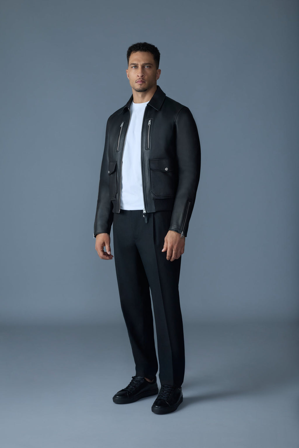 CHANCE-Z Spread Collar Leather Jacket