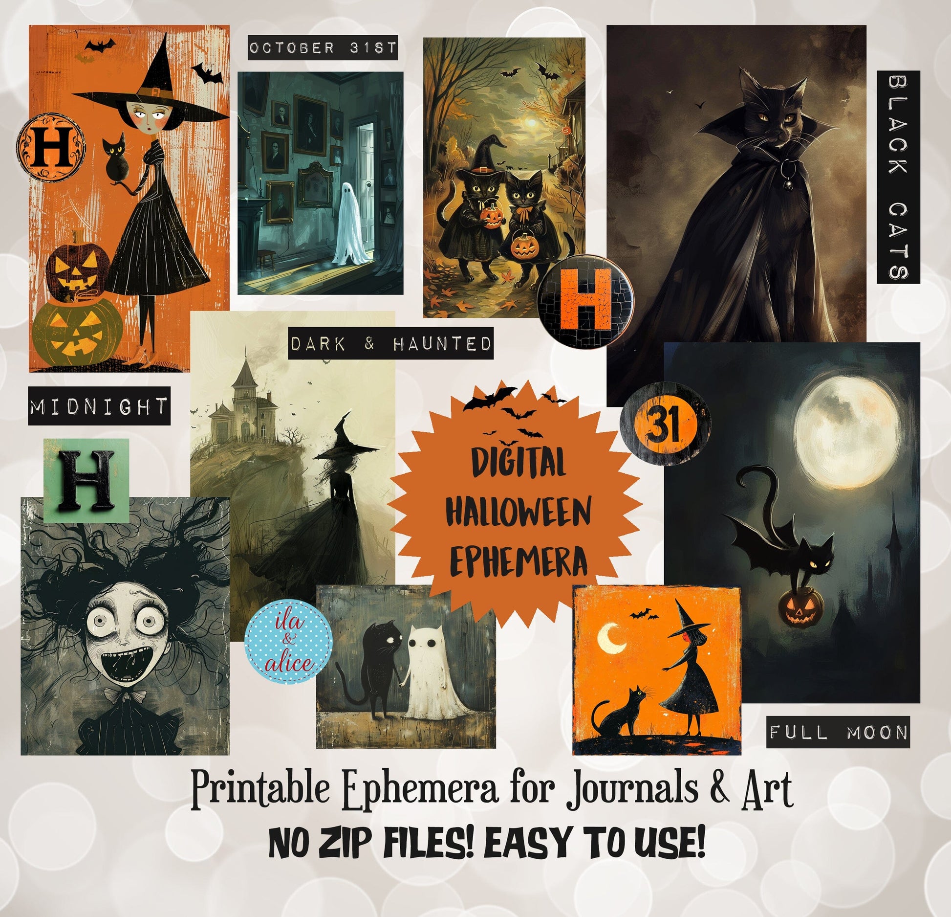 Digital Halloween Art Junk Journal Ephemera