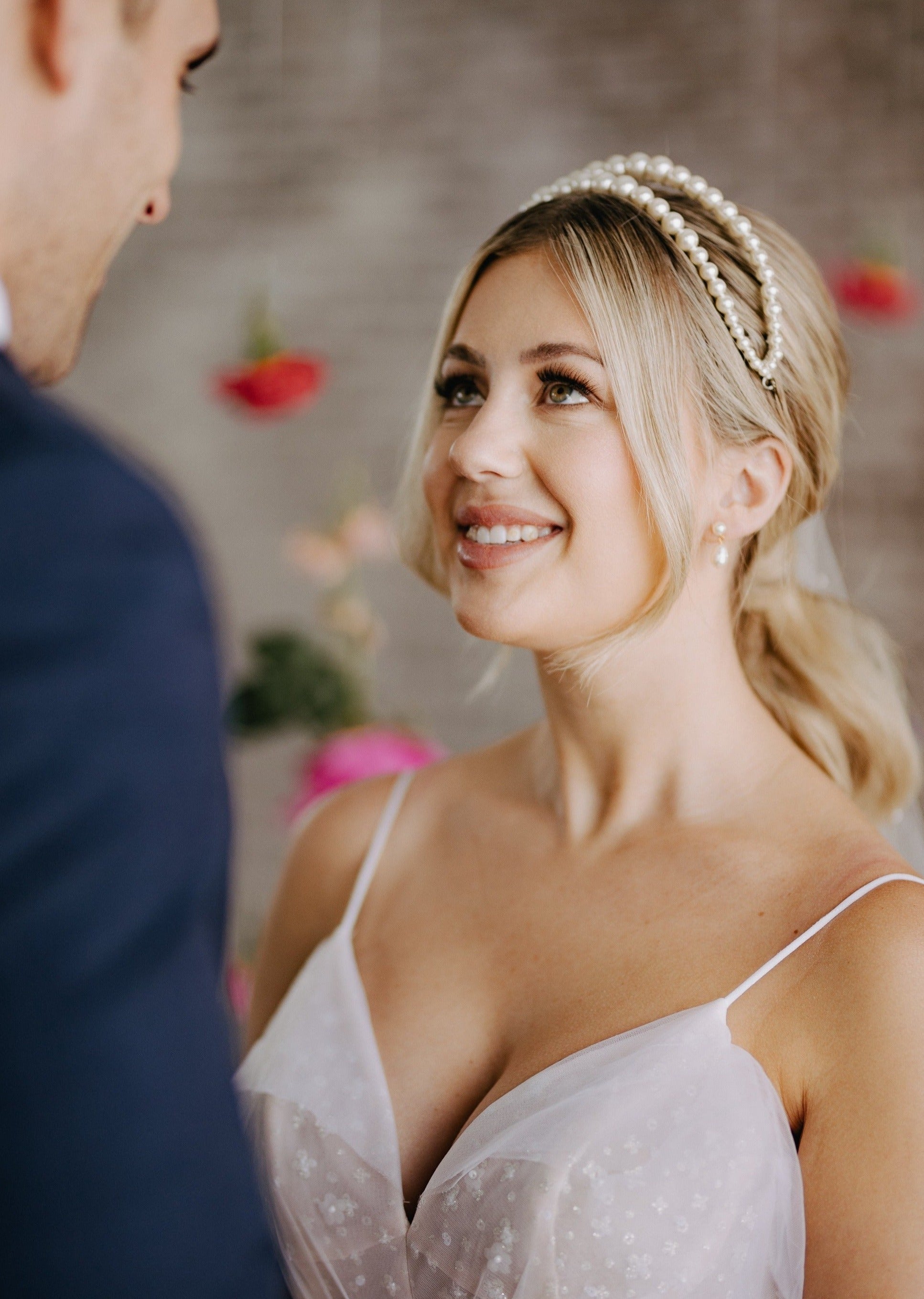 Boucles d'oreilles pendantes de mariée à double perle JESS