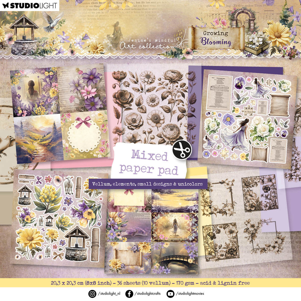 JMA Mixed Paper Pad Vellum, Unicolor & Elements Growing & Blooming 36 Sheets