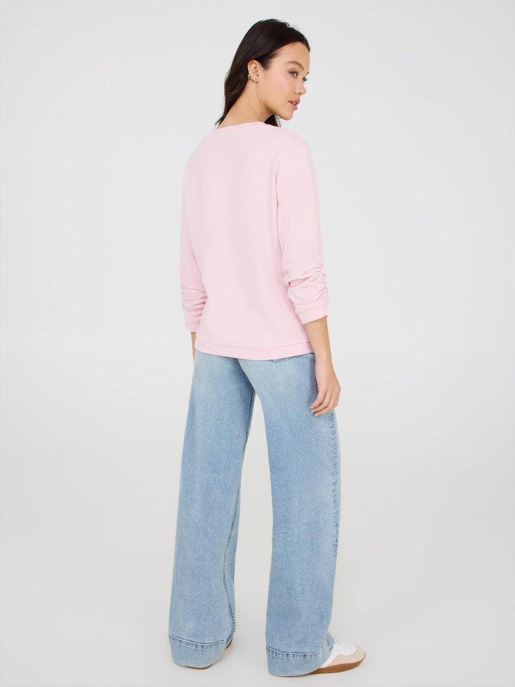 3/4 Ruched Sleeve Jacquard Sweatshirt