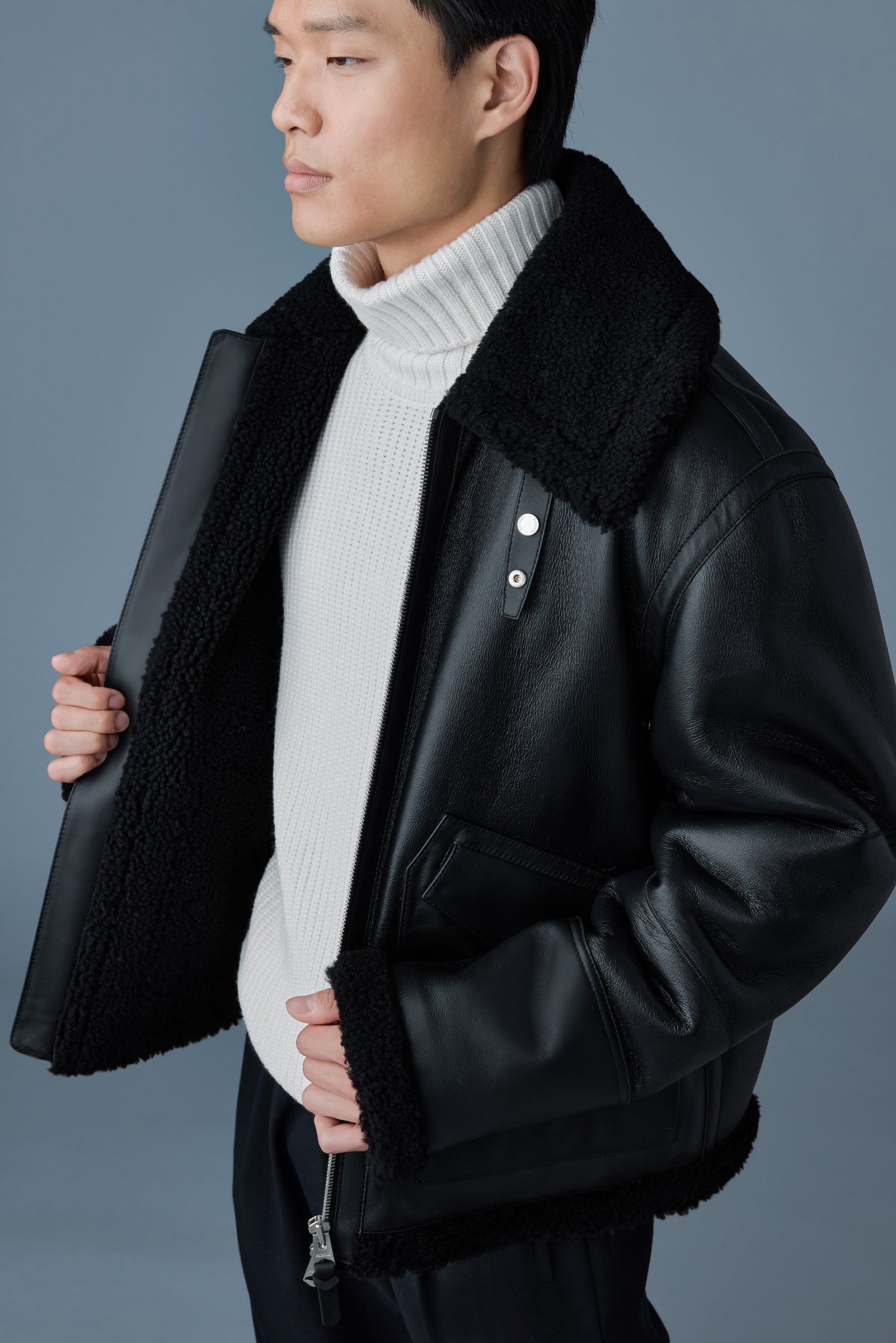 ATLAS-SH Shearling and leather aviator-style jacket