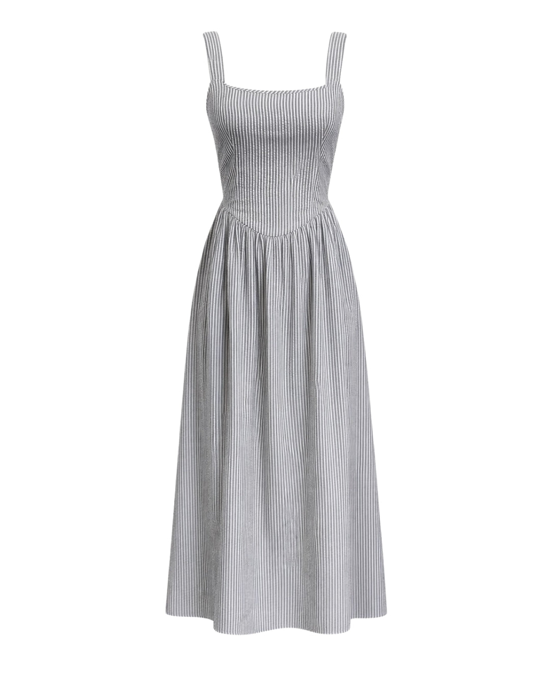 Jules - Lightweight Tie Back Midi Dress In Black Stripe