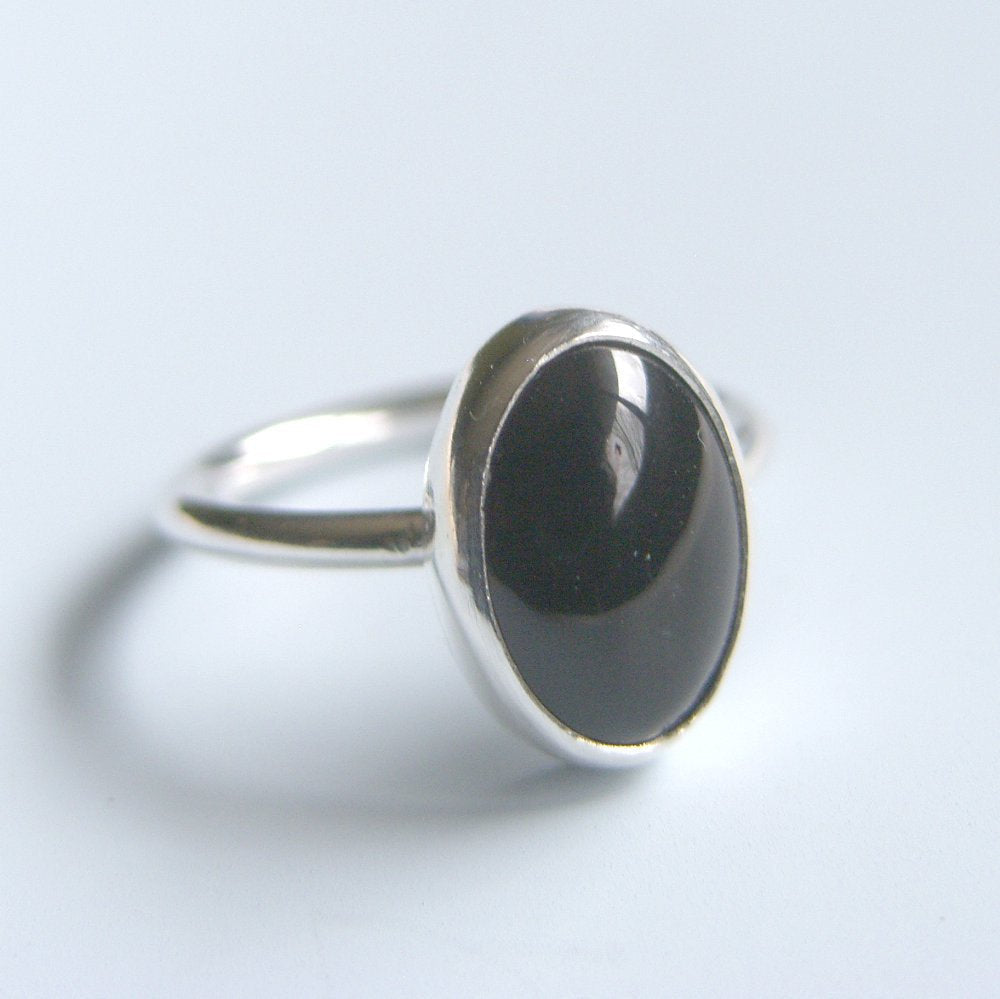 Black Onyx Ring Sterling Silver Ring Bezel Set Oval Stone