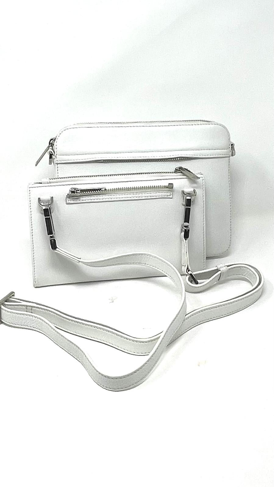 Small Crossbody Bag with Detachable Card Holder in Pure White | Kennedi