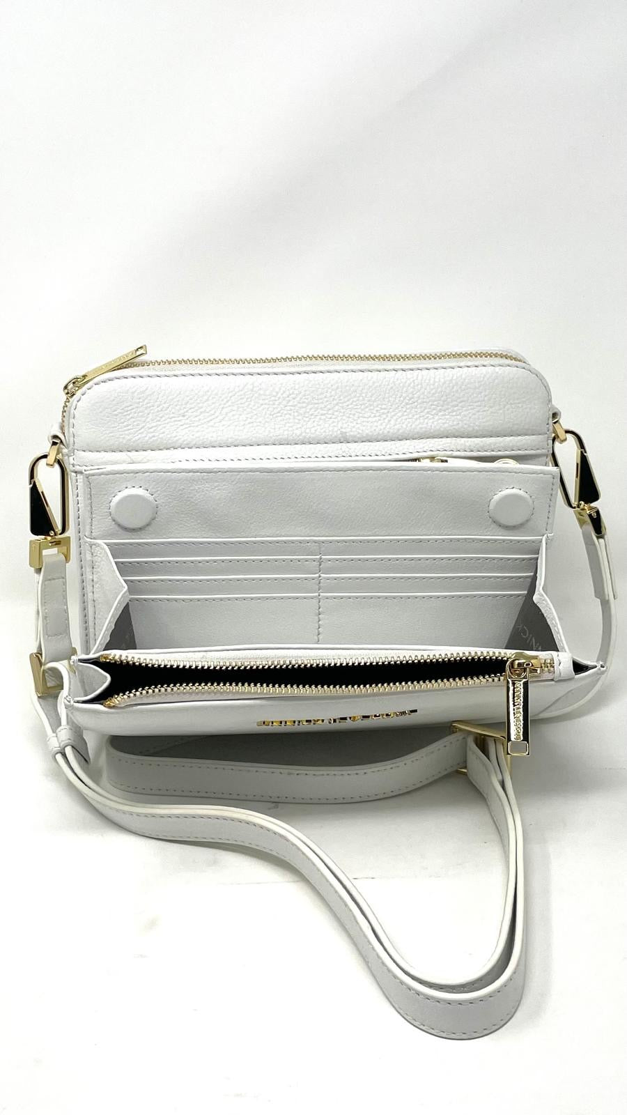 Small Crossbody Bag with Detachable Card Holder in Pure White | Kennedi
