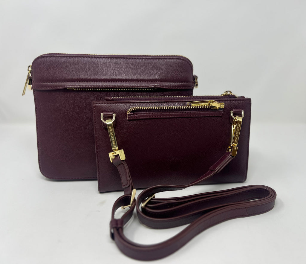 Small Crossbody Bag with Detachable Card Holder, Eggplant | Kennedi