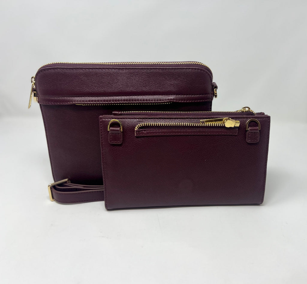 Small Crossbody Bag with Detachable Card Holder, Eggplant | Kennedi