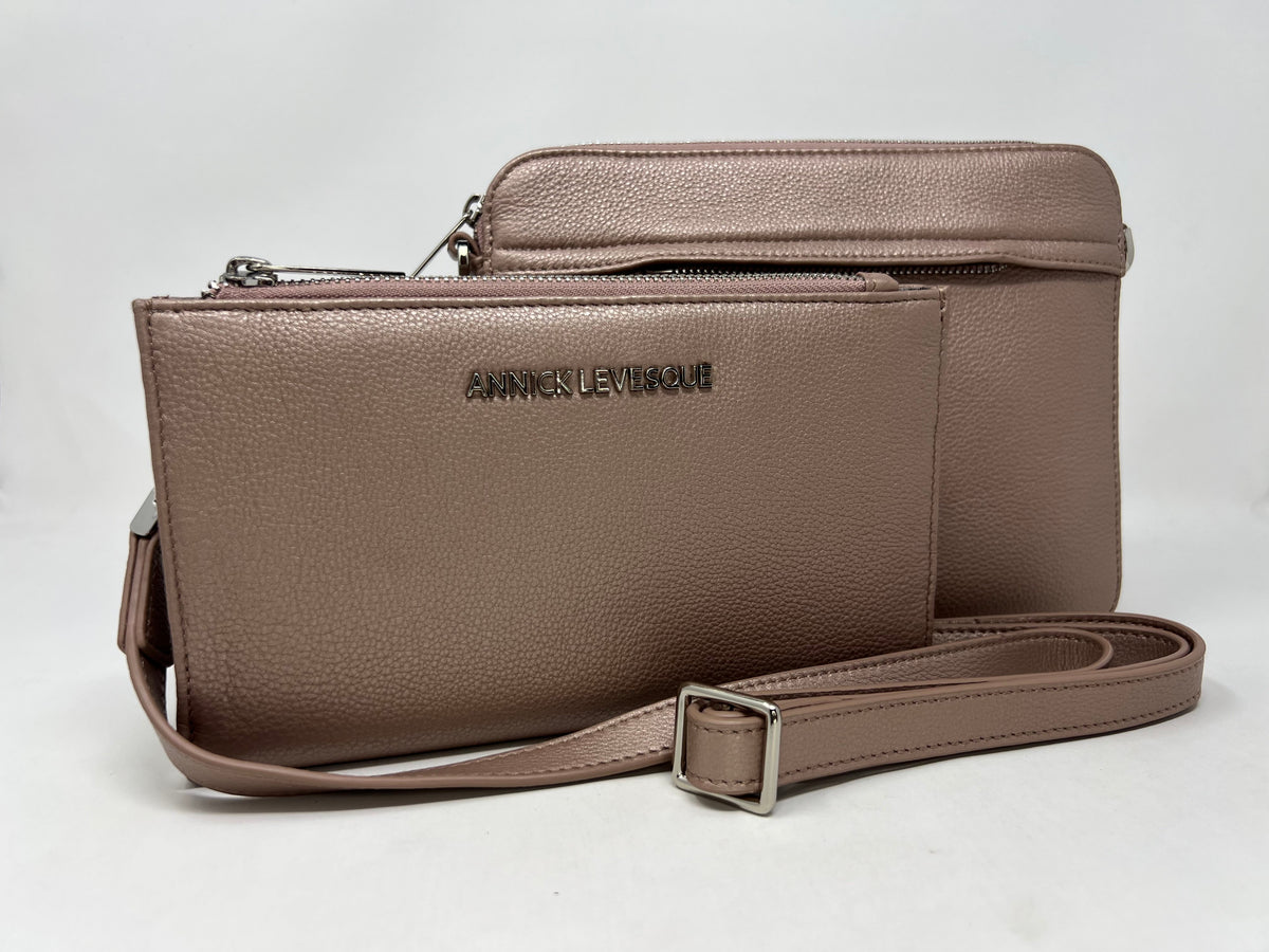 Small Shoulder Bag with Detachable Card Holder in Platinum Pink | Kennedi