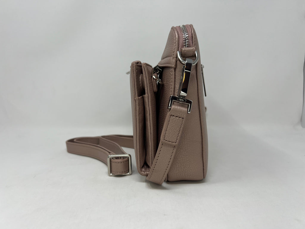 Small Shoulder Bag with Detachable Card Holder in Platinum Pink | Kennedi