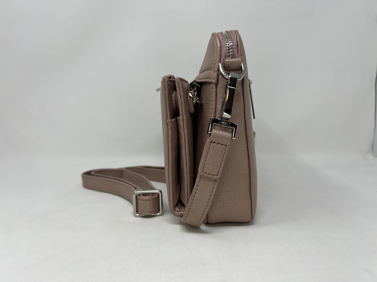 Small Shoulder Bag with Detachable Card Holder in Platinum Pink | Kennedi
