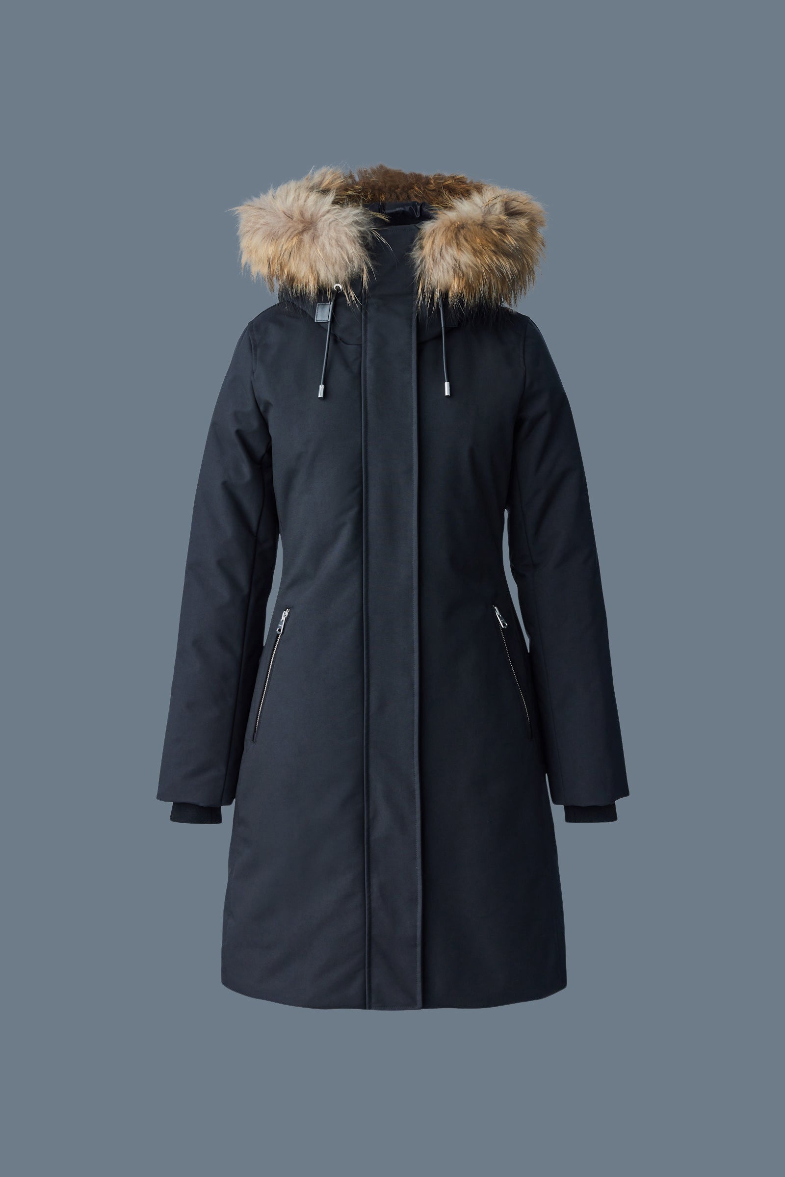 Manteau ajusté SHILOH 2-EN-1 avec plastron amovible et fourrure naturelle