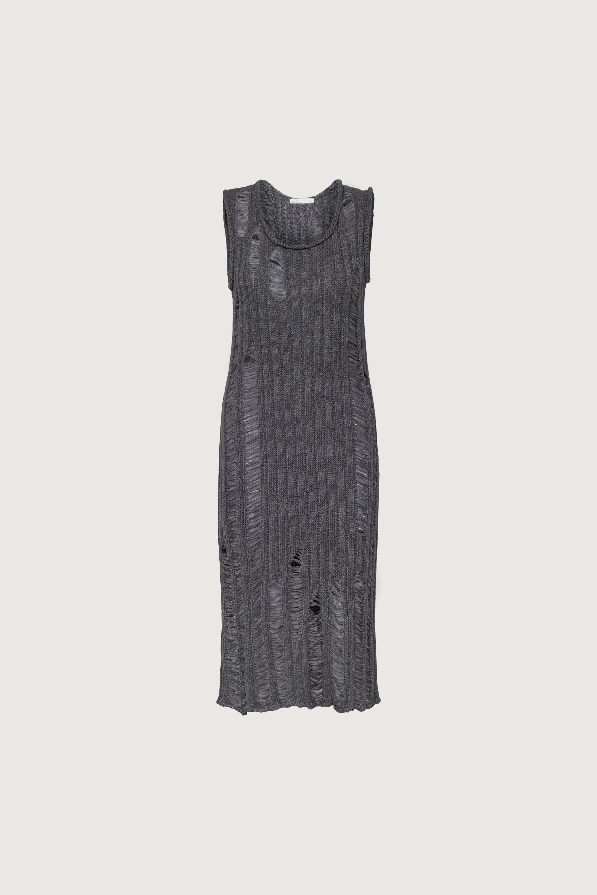 ROBE MIDI SANS MANCHES EN MAILLE CÔTELÉE À L'EFFET USÉ