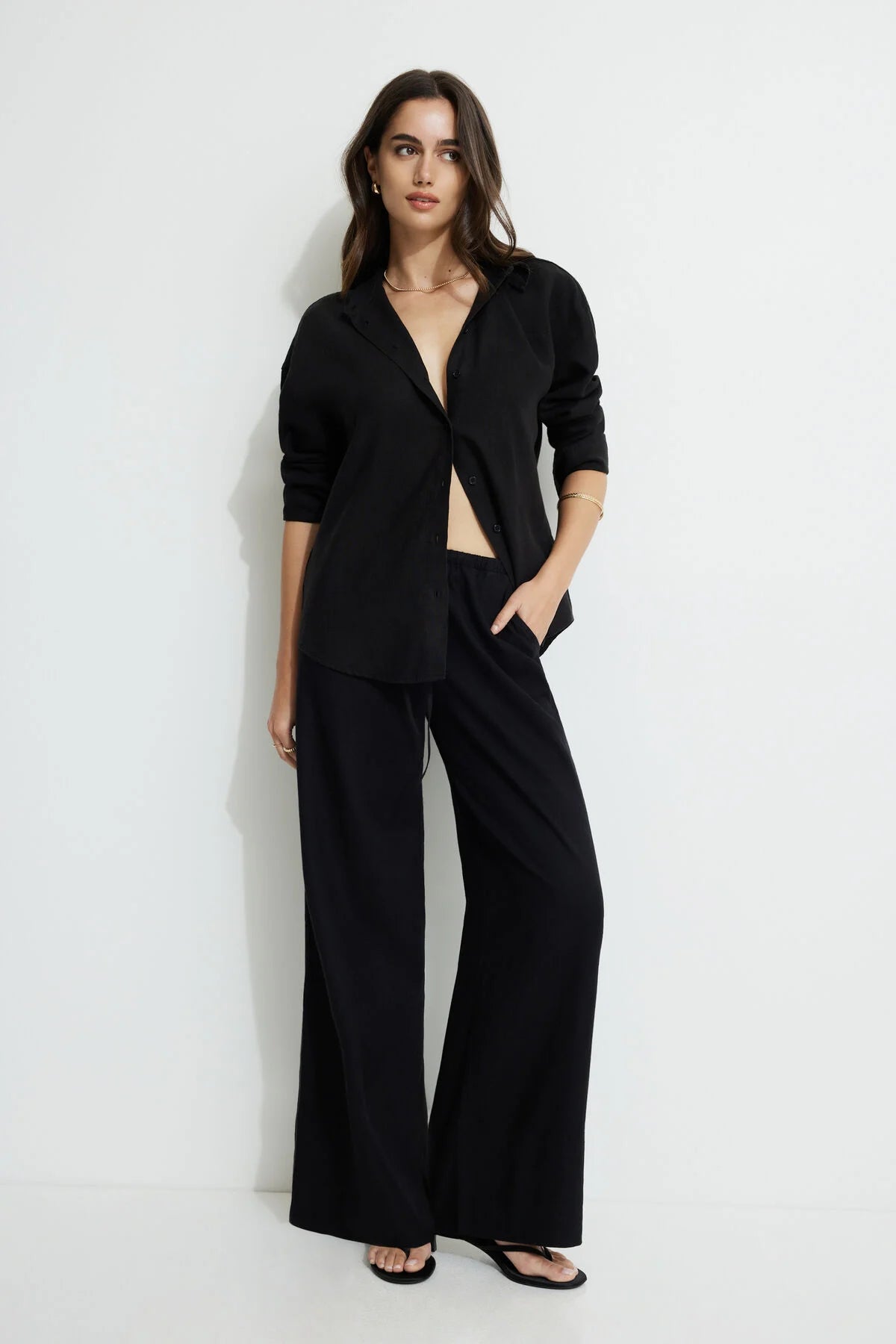 Pantalon large en lin Leo