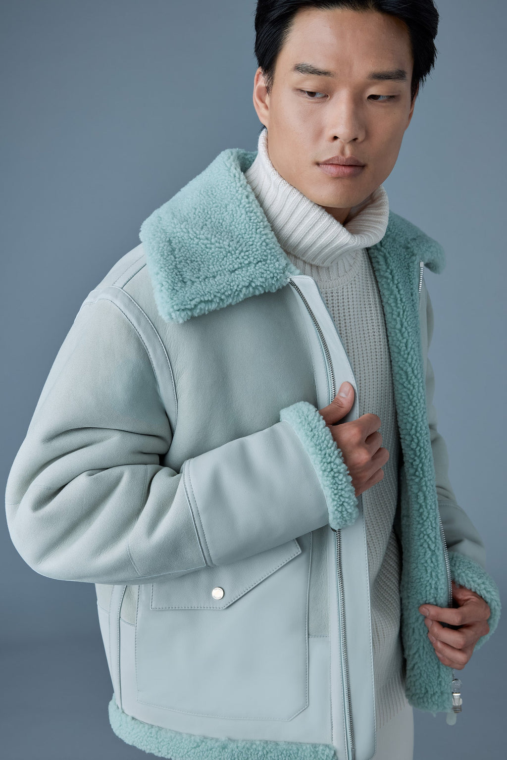 ATLAS-SH Shearling and leather aviator-style jacket