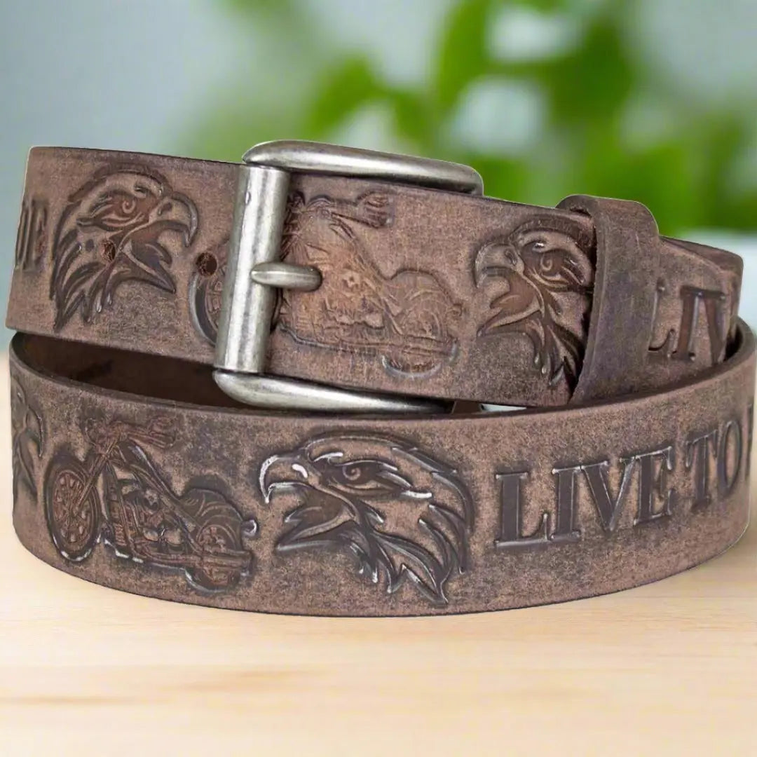 Ceinture Keldon en cuir grainé pour homme, modèle Live To Ride, avec boucle amovible