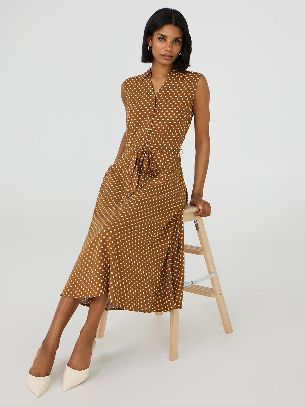 Robe midi sans manches à pois