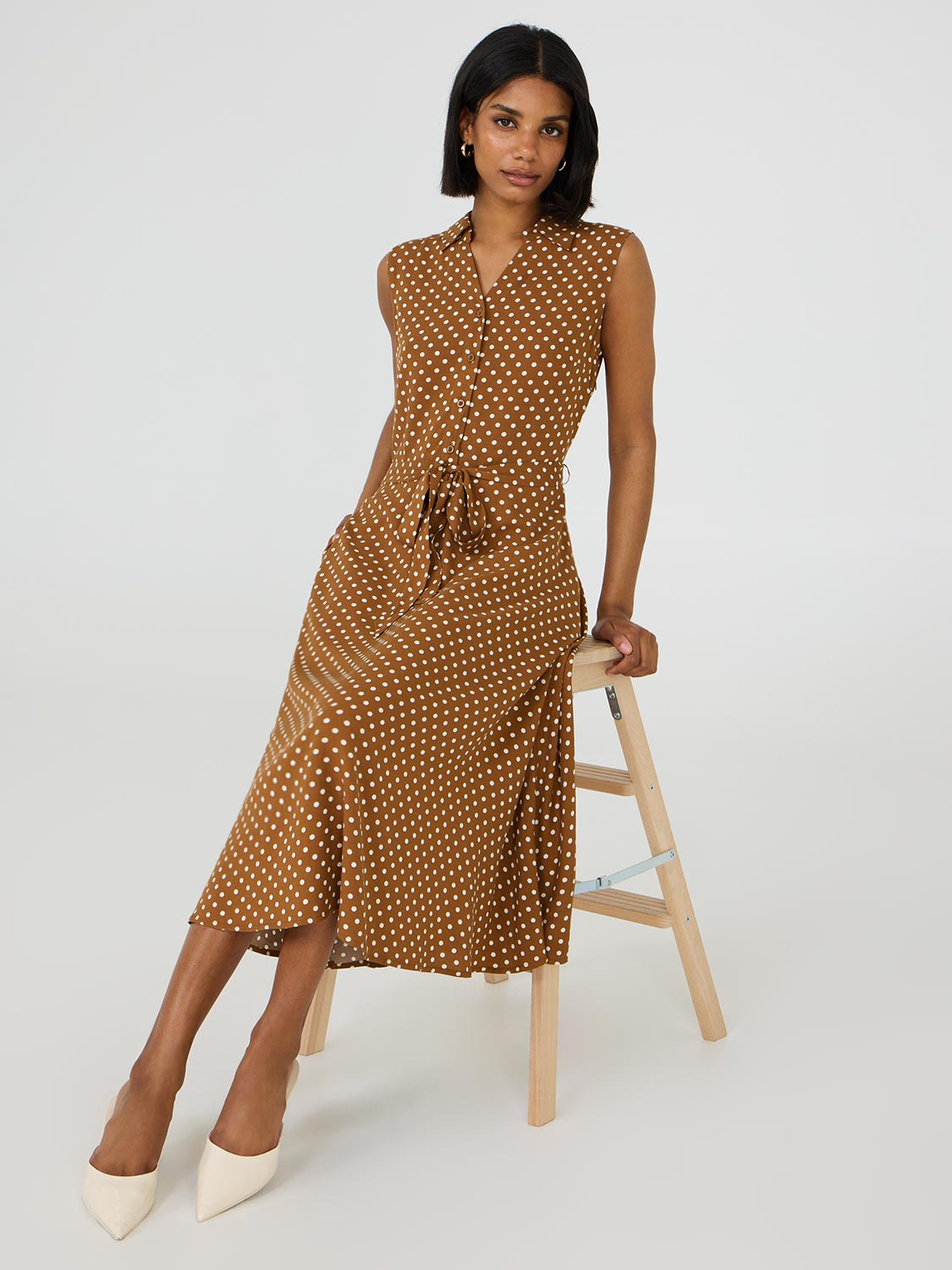 Robe midi sans manches à pois