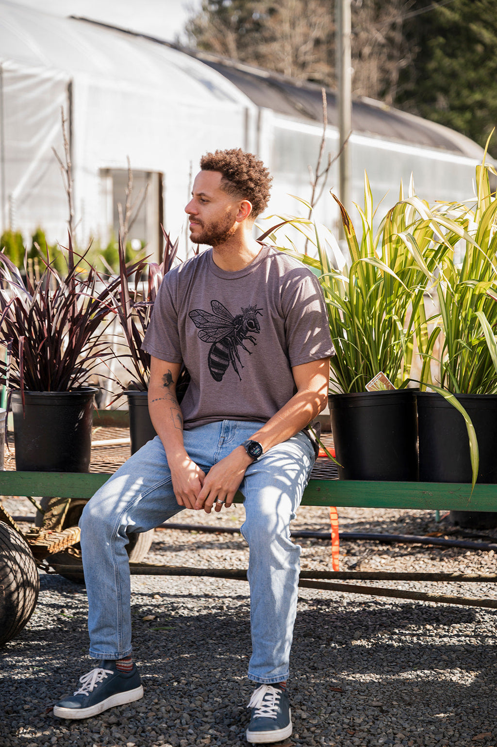 BEE - Unisex Eco Tee - Heather Brown