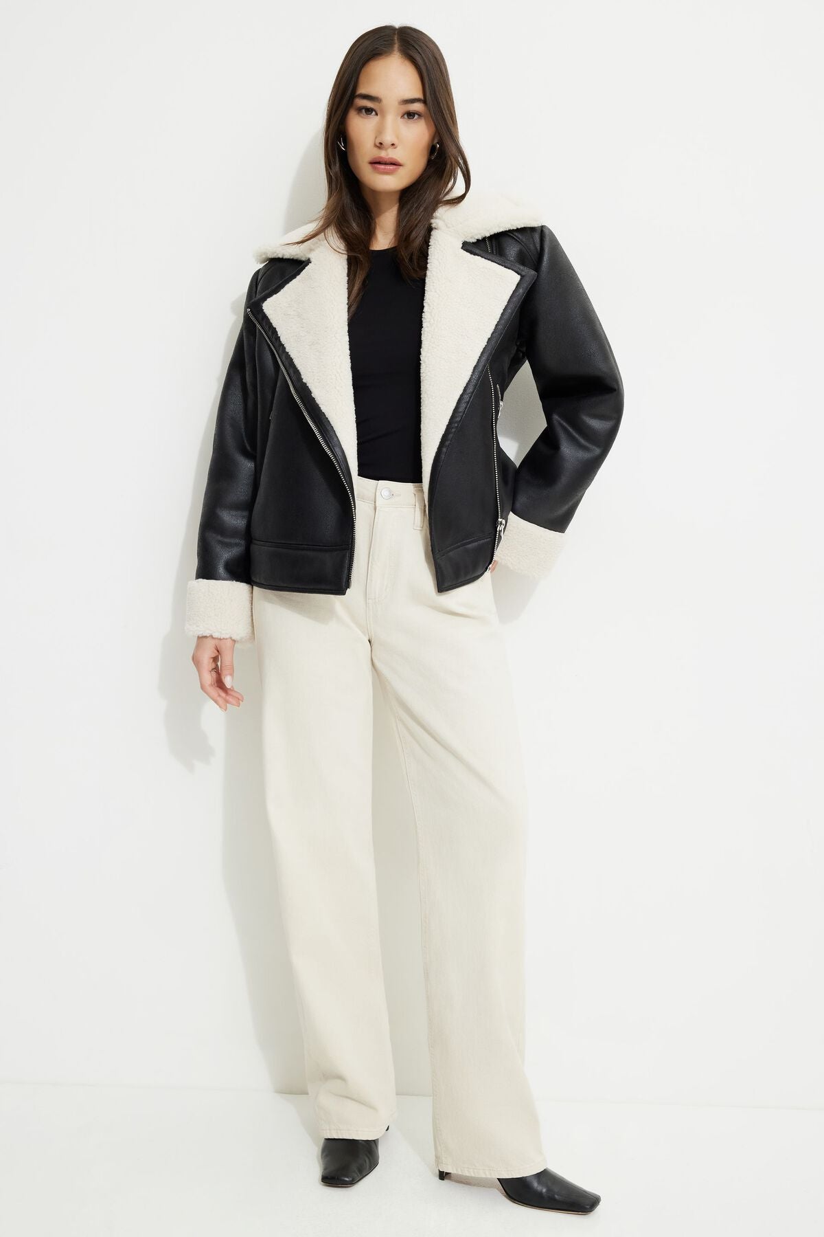 Sherpa Faux Leather Aviator Jacket