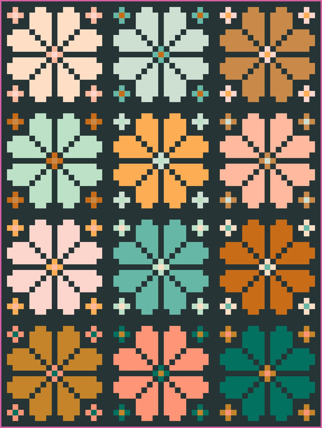 Knitted Blooms Quilt Kit - Modern Saturated Dark