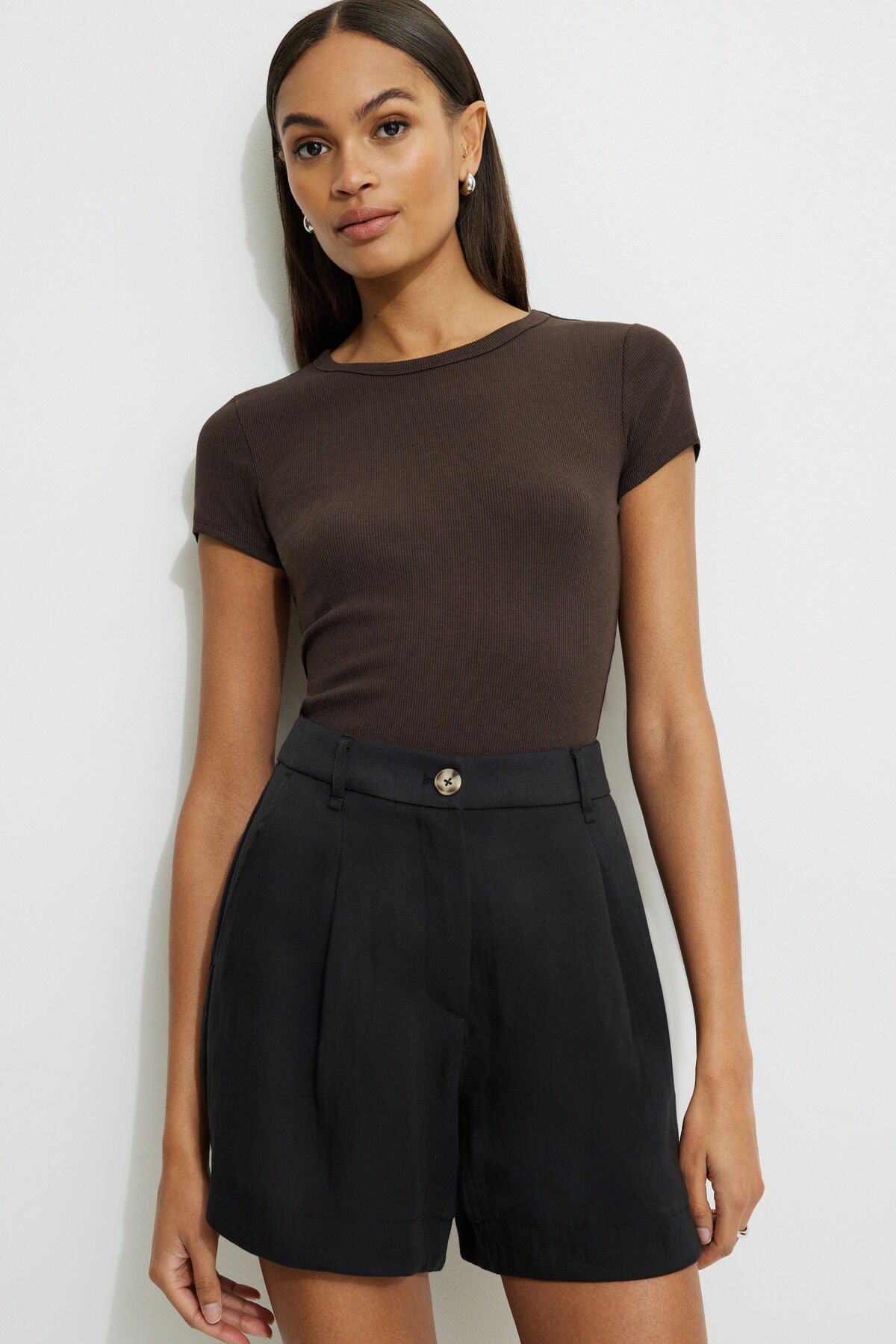 Pleated Mid-Thigh Shorts