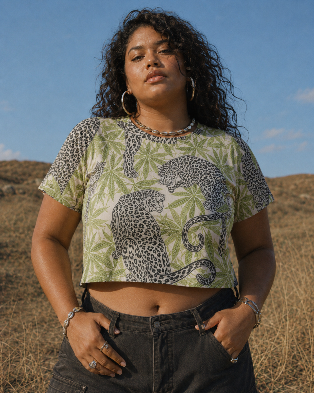 Leopard Print Cropped Ralgan T-Shirt