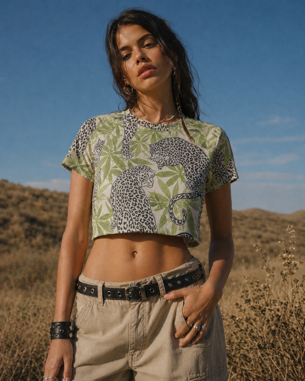 Leopard Print Cropped Ralgan T-Shirt