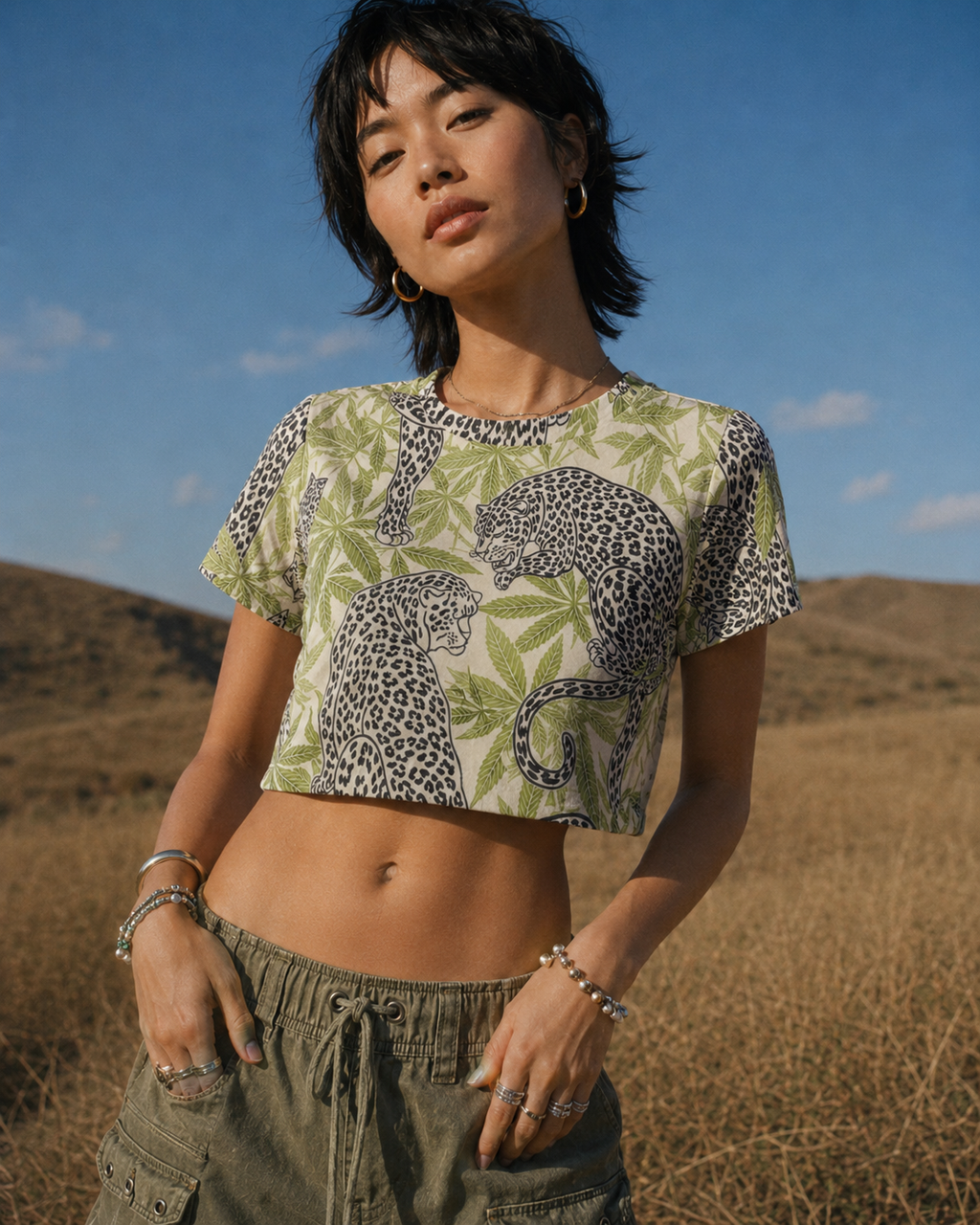 Leopard Print Cropped Ralgan T-Shirt
